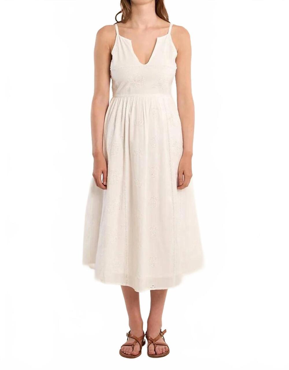 NEW MOLLY BRACKEN openwork embroidery midi cotton dress in white